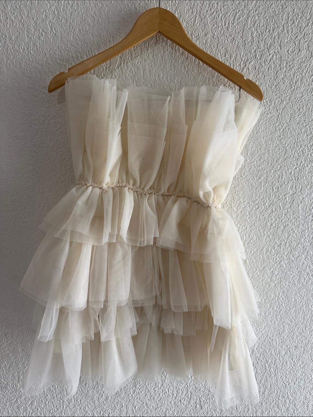Strapless Layered Tulle Mini Dress in Cream
